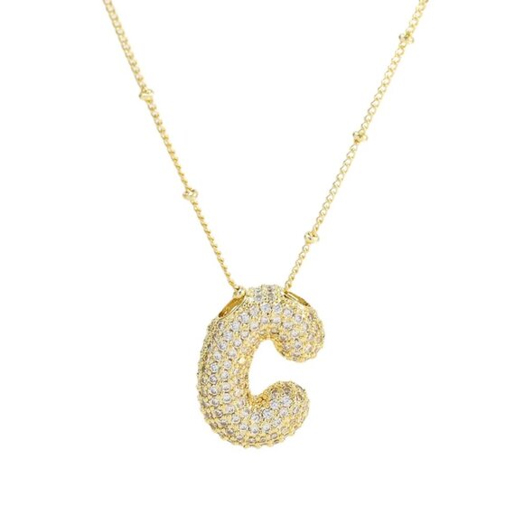 Gold Filled CZ Initial Bubble Necklace - Picture 3 of 11